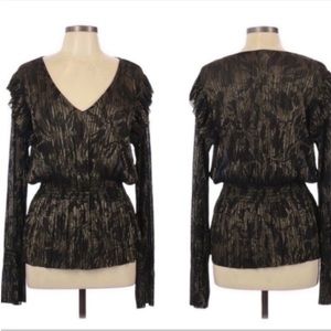 Brand New Hinge Metallic Gold Long Sleeve Cinched Waist Formal Blouse Med